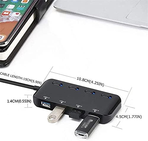 WYFDP USB 3.0 Hub 4 Velocidade rápida fina USB3.0 Indicador de LED de cabo divisor