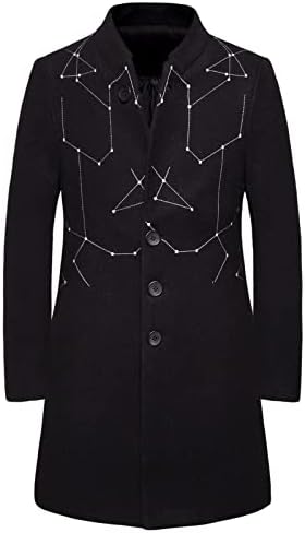 Masculino de casaco de trincheira média de lã de lã de colarinho de ervilha inverno inverno quente bordado de bordado de bordado