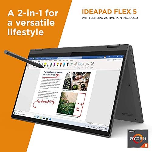 2022 Lenovo Ideapad Flex 5 14 Crega sensível ao toque 2 em 1 Laptop AMD Ryzen 5 5500U 6 CORES 16GB DDR4 512GB NVME SSD RADEON GRAPHICS