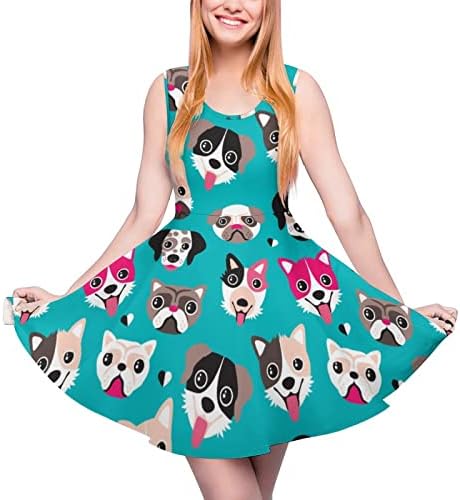 Pet Dog Face Women Summer Mini Dress Tank Casual Swing Swing