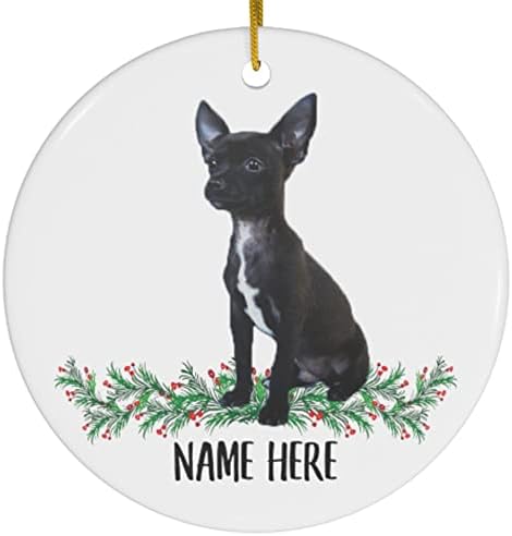 Nome personalizado engraçado Chihuahua Presente preto 2023 Cerâmica de árvore de árvore de Natal