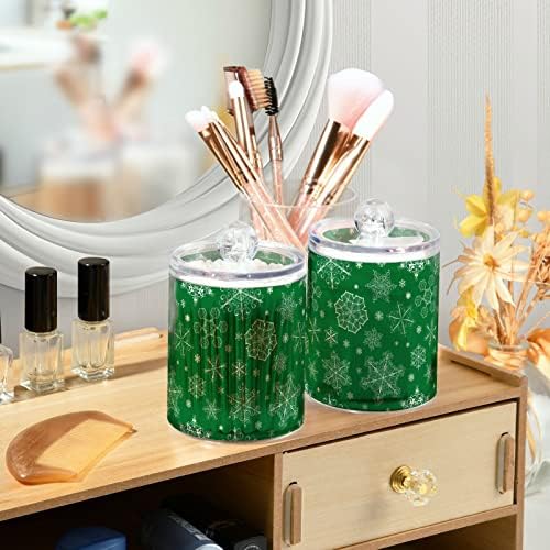 Alaza 2 Pack QTIP Dispensador de Natal Fundo verde de Natal com flocos de neve Bathrings organizadores de banheiro para