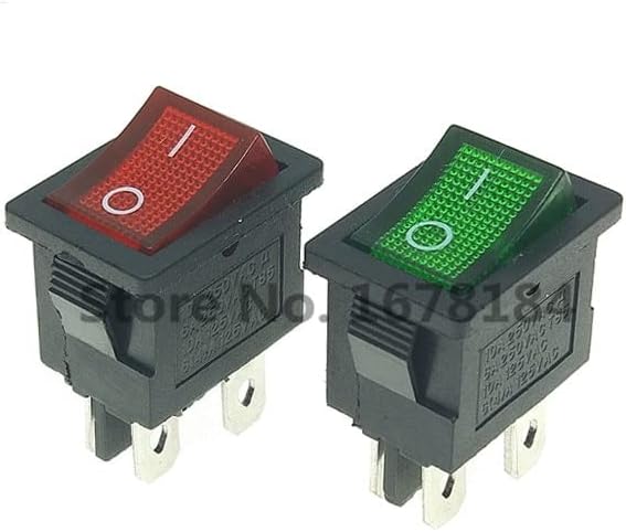 10pcs/lote kcd1-104 switch de balancim 4pin ON OFF DPST 12V 220V Lâmpada verde vermelha preta 15x21 interruptor