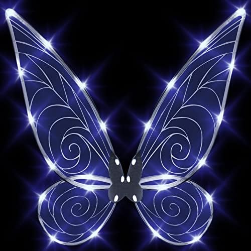 Quescu Light Up Fairy Wings for Adults, Led Butterfly Wings for Girls Women, vestido de fantasia de Halloween, presentes para crianças