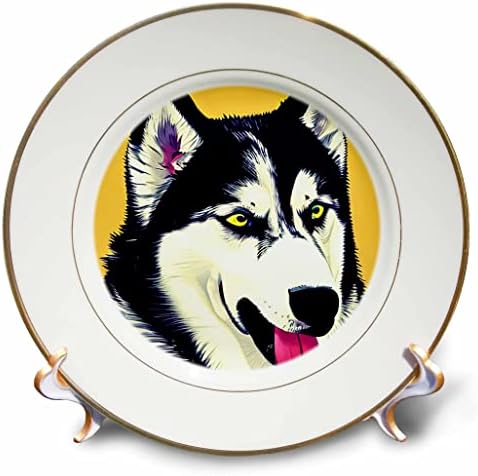 3drose Amazing Siberian Husky Dog Retrato em presente de arte digital amarelo, charme - pratos