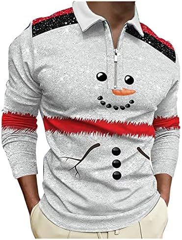 XXBR Christmas Mens Camisas Polo de Manga Longa Zip para cima Pescoço de colarinho