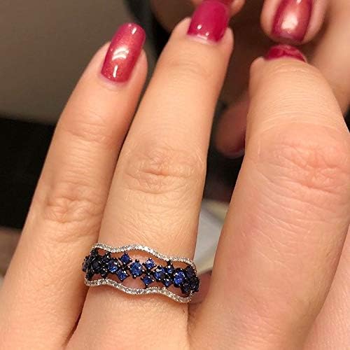 T-Jewelry Elegant 925 Prata Blue Sapphire Proposta de casamento Ring Tamanho 6-10