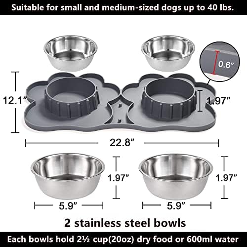 Dogvingpk Dog Bowl Set - Spill Proof Dog Food Bowl e Water Water com sucção Copa de Silicone Mat e Tipping Aço inoxidável tigelas