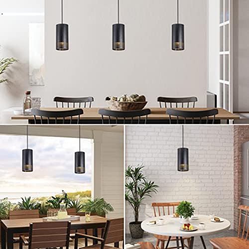 Linhas de linhas de linha de 3 luminárias pretas de pacote preto, luzes pendentes modernas ajustáveis ​​para ilha de cozinha,