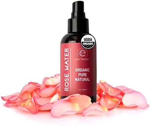 Eve Hansen Spray de água de rosas orgânicas para o rosto | Toner de água de rosas marroquino de 4 oz e spray de configuração