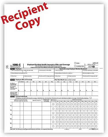 Complicar o Formulário de Seguro de Saúde 1095-C da Recuperar 1095, pacote de 100, 1095camz