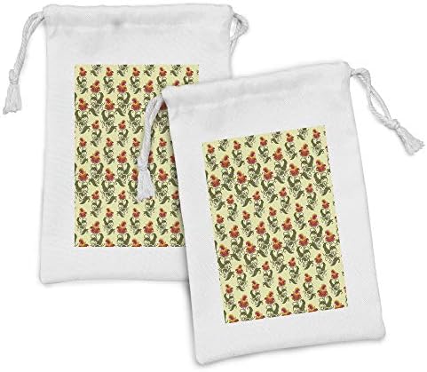 Conjunto de bolsas de tecido retrô de Ambesonne de 2, padrão contínuo de estilo oriental com repetição de flores da primavera,