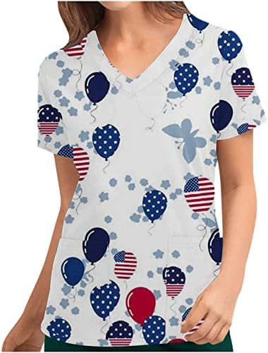 Mulheres Deep V pescoço Trabalho gráfico Scrub Camisa superior uniforme para meninas Summer Summer Fall With Pockets TT TT