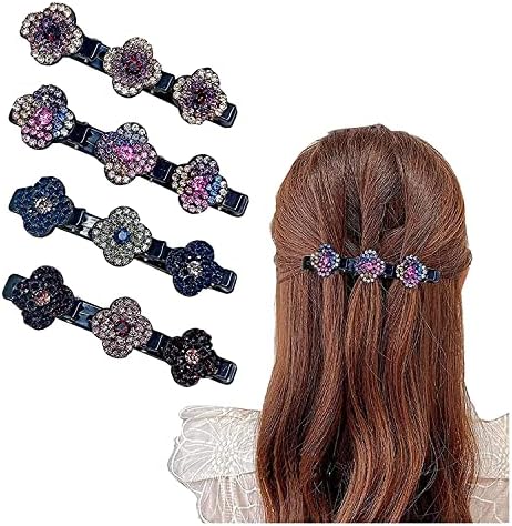 Clipe de cabelo trançado de pedra de cristal brilhante, clipe de cabelo trançado com 3 clipes pequenos, barrette de cabelo com vários