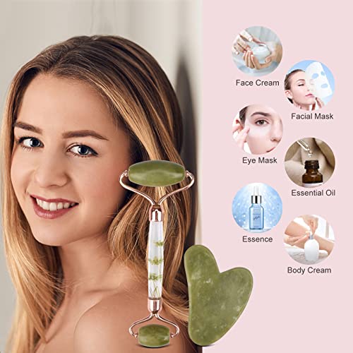 Ideayard Green Flower Jade Roller Gua Sha Set & Amethyst Máscara Olhe Pedra Real Natuarl Jade Stone para Beauty Massage