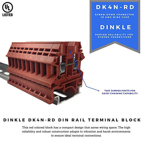 Dinkle Red Dk4n-Rd DIN Terminal Terminal Bloco Tipo Ul 600V 30A 10-22AWG, pacote de 100