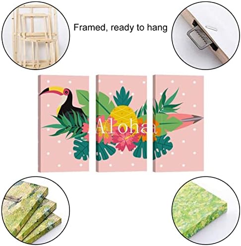 Arte da parede para sala de estar, Aloha Summer Toucan Pinexle Palm emoldurado por uma pintura a óleo decorativa Conjunto de