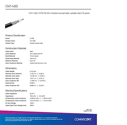 MPD Digital EUA fez Andrew CommScope CNT-400 RF Coax para Ham, CB, GPS, com conectores N Male e UHF PL259, 125ft
