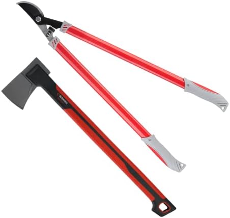 O machado de corte intertool e o conjunto Lopper Lopper, Ax de tamanho médio de 3 libras com alça de 24 polegadas, Loppers de poda