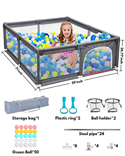 PLAYPEN PARA BEBIOS E CUNDADORES-AUKIVON 71 X59 Playpen de bebê extra grande com bolsa de armazenamento Baby Playard com porta,