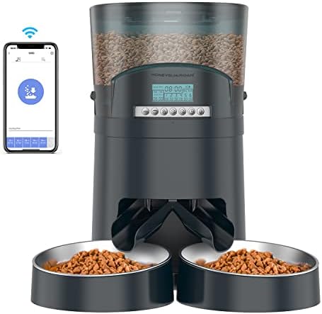 Alimentadores automáticos de gatos automáticos do HoneyGuaridan 2 gatos 6,5l, 2,4 gwi-fi alimentador de animais de estimação