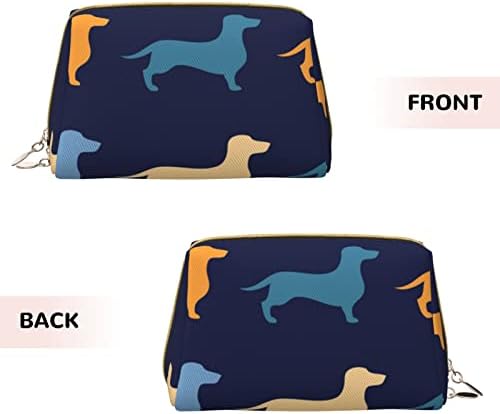 AllGobee Smal Leather Makeup Bag Dachshund-Blue-Orange-Dog para bolsa de maquiagem de viagens para a bolsa Bolsa de cosméticos para