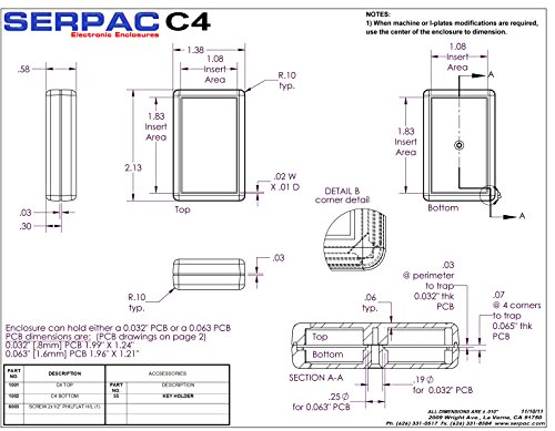 Serpac C4 ABS PLÁSTICO ABLOSENTE, 2-1/8 LENGO x 1-3/8 Largura x 0,59 Altura, cinza translúcido translúcido