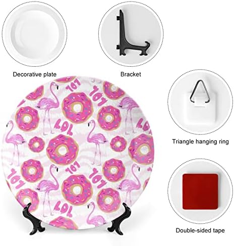 Flamingo rosa com Donutcustom Photo Bone China Decorativa Personalidade Cerâmica Placa Cerâmica Artesanato para Mulheres Presentes