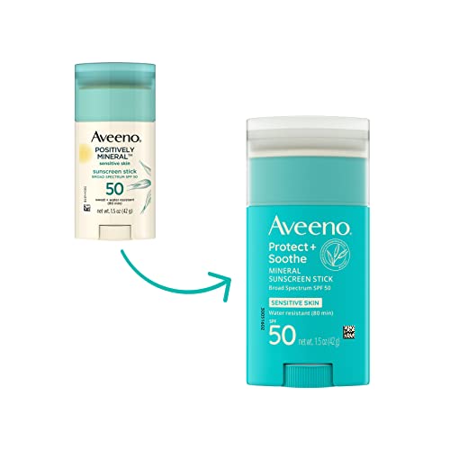 Aveeno Protect + Soothe Mineral SunSelred Stick para pele sensível com amplo espectro spf 50, face resistente à água