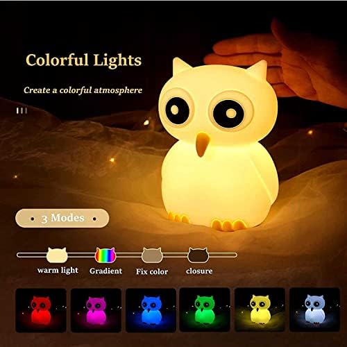 BARIOO LOVA OWL CRIANÇAS NOITE NOITE, USB Recarregável Lâmpadas de animais fofas 7 Alteração de cor LED LED Lâmpada