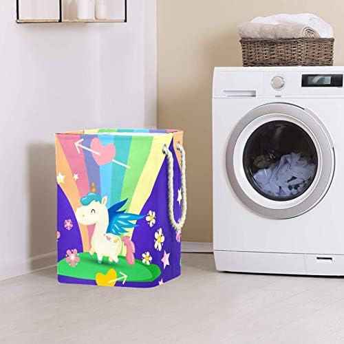 Deyya Unicorn Blossom Rainbow Rainbow Laundry Cestas cestam de altura dobrável para crianças adultas meninos adolescentes