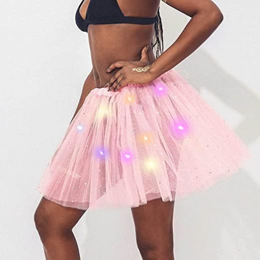 Salia LED de LED feminina Saias de dança estrela Tule Salia de balé em camadas de camadas Tutus elástico Salia curta