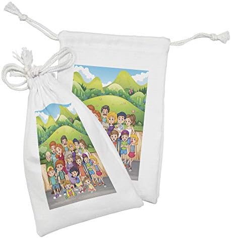 Conjunto de bolsas de tecido da família Ambesonne de 2, ilustração de estilo de desenho animado de uma grande família, tirando