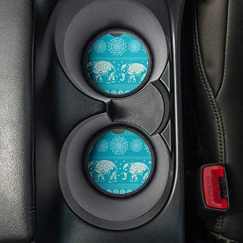 Impressão do padrão de elefante azul | Coasters de carros para bebidas Conjunto de 2 | Acessórios de carro perfeitos com montanhas