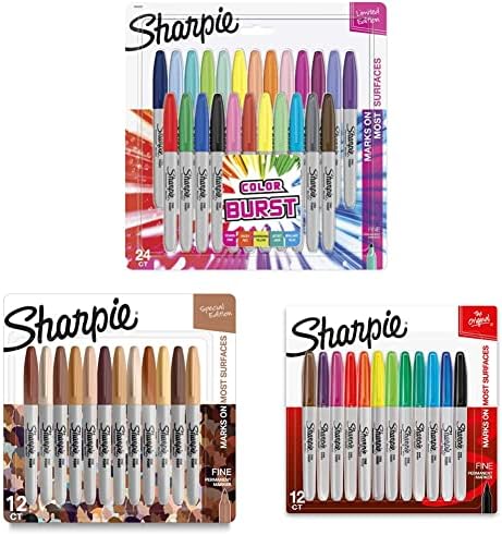 Sharpie Color Burst Marcadores permanentes, 24 contagens e marcadores permanentes, cores de retrato, ponto fino, variados,