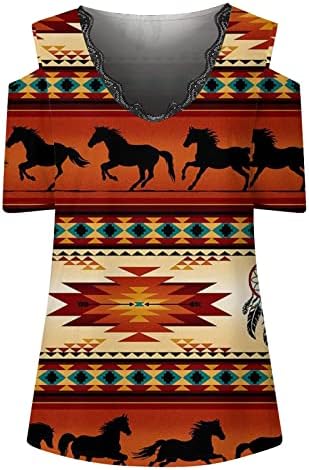 Tops de verão para mulheres, plus size gung engraçado vintage étnico aztec imprimir casual off ombro camise