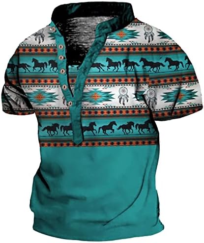 2023 camisetas étnicas ocidentais aztec para homens de grande porte de Button Down Down Henley camisetas engraçadas