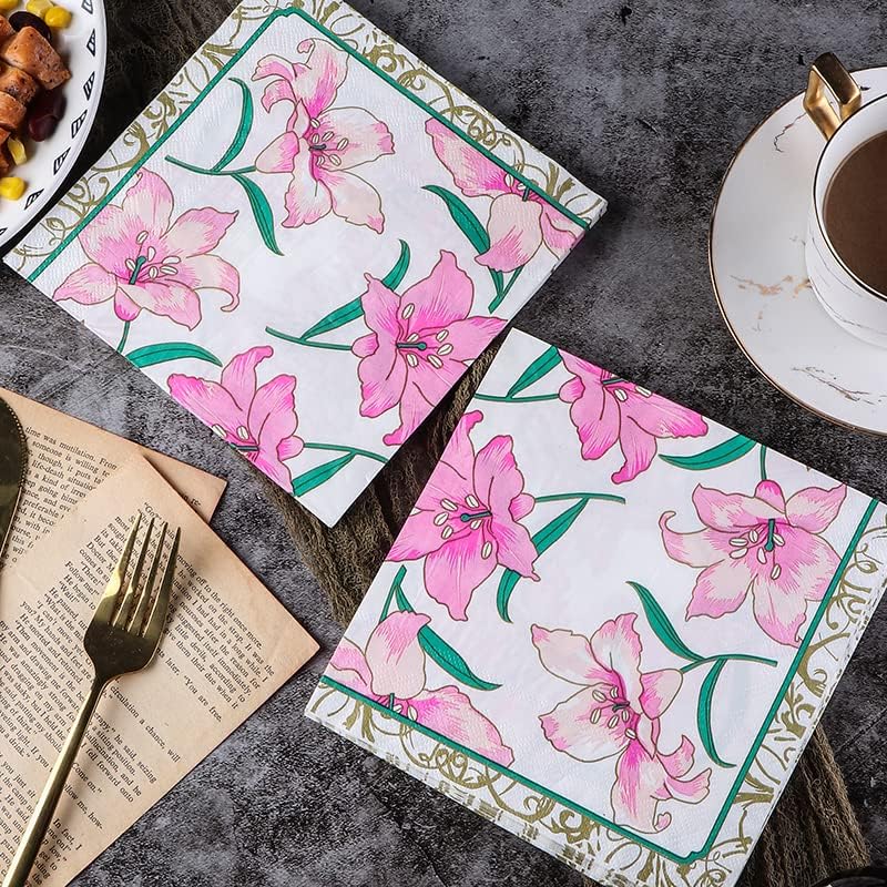 Nudários de jantar decorativos de 100 embalagens - guardanapos de festa de papel descartáveis ​​com design de flores