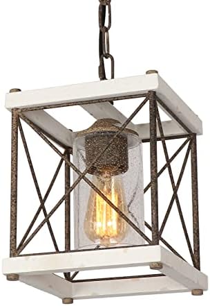 ANMYTEK FARMHOUSE Pingente Light, lustre de madeira retrô Lâmpada pendente de gaiola vintage Luz pendente de luminária para a