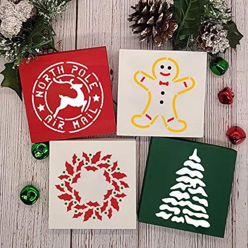 Estênceis de Natal para pintar em madeira, modelos de desenho de estêncil de Natal de férias de 3x33 ”para a árvore de Natal/bandeja/decoração