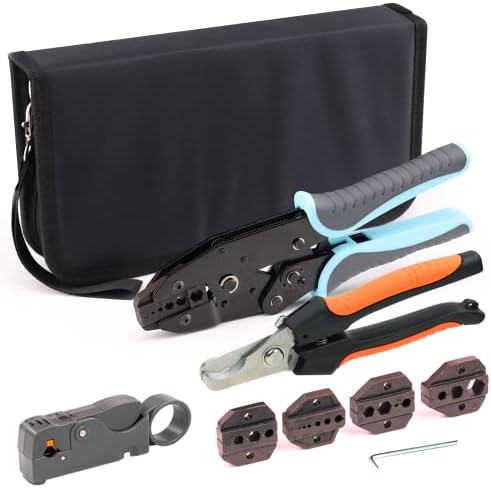 Kit de ferramentas de crimpagem de catraca de coaxial de gazoe para conector RG de cabo RG coaxial com mandíbulas variáveis, stripper