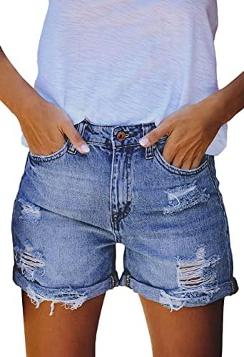 Huusa feminina rasgada shorts de jeans de alta cintura alta