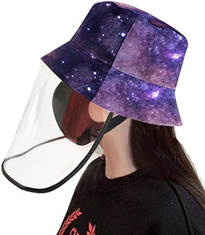 Chapéu de proteção adulto com escudo facial, chapéu de pescador anti -sun tap, nebulosa espacial roxo