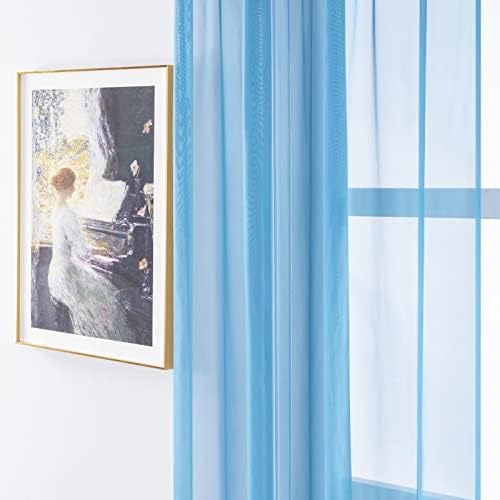 Daesar Sheer Voile Curtains 2 painéis, cortina de quarto sem perfurar o poliéster azul de cor sólida sala de estar tratamentos