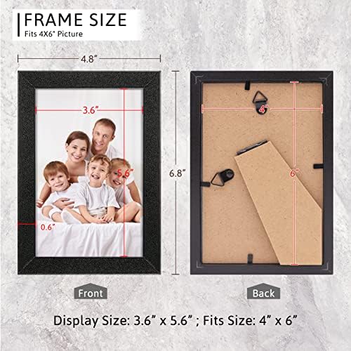 4x6 quadro de imagem, moldura de madeira composta preta com vidro Perspex para exibição de parede de mesa vertical ou horizontal