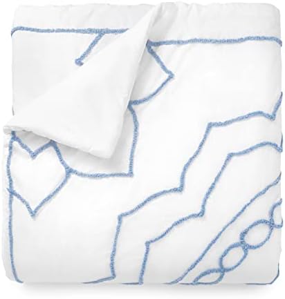 Martha Stewart Sophia Medallion Chenille King Size Duvet Conjunto - 3 peças | algodão | Texturizado e suave | Azul macio