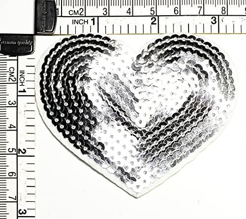 Kleenplus Love Heart Iron on Patches lantejoulas prateado estilo moda de moda bordada motivos de apliques decoração de emblema