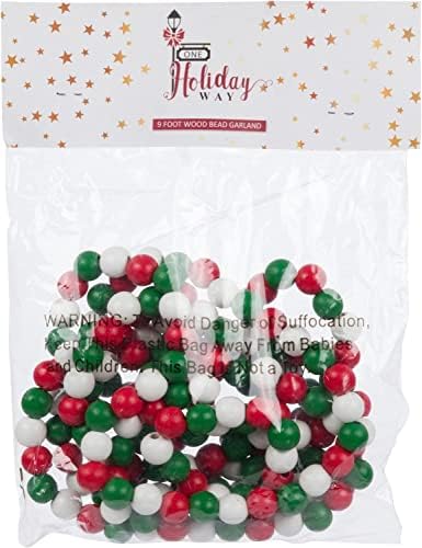 One Holiday Way Way, 9 pés de 9 pés, Rússico vermelho brilhante, branco e verde Garland em árvore de Natal Decoração - Decoração