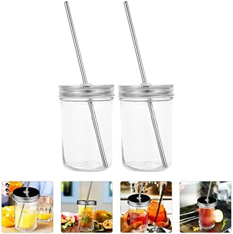 Luxshiny copo xícaras de vidro xícaras de copo de copo de 2 conjuntos de copos com tampas largo de boca bebida de boca para