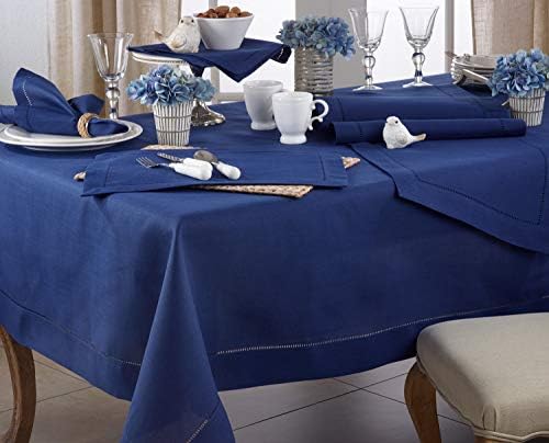 Fenco Styles Rochester Collection Border clássica de hemstitched 70 x 120 polegadas Talha de mesa de cor sólida - Tampa azul marinha
